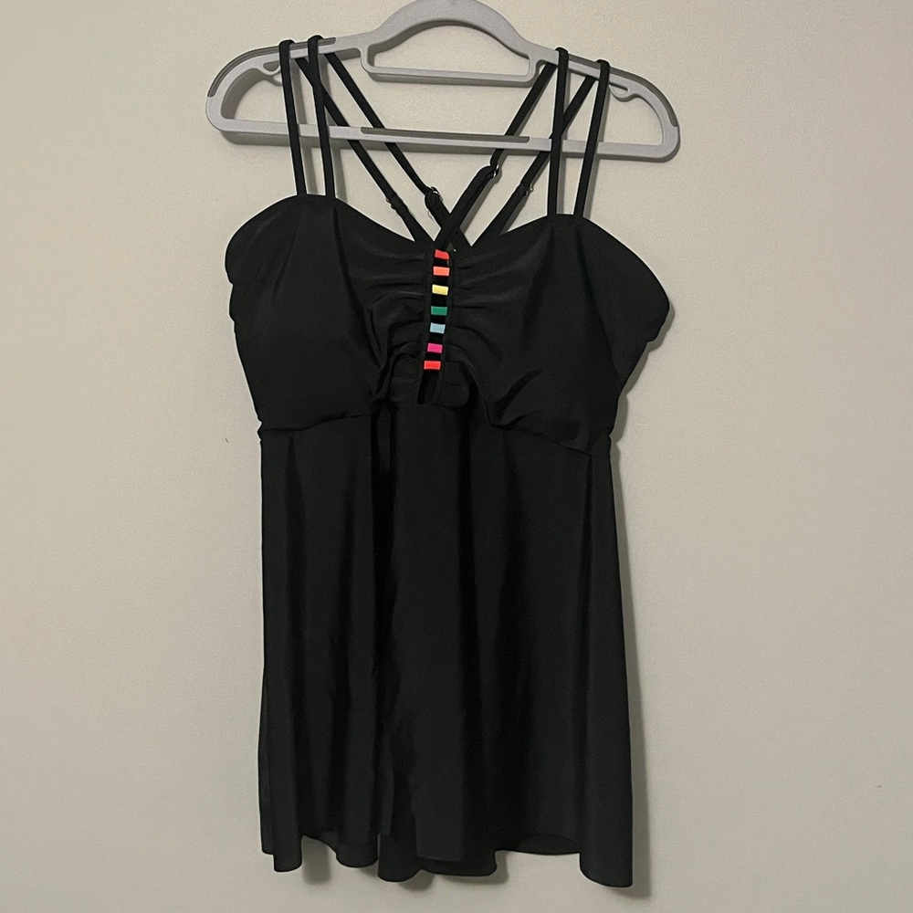 Black Strappy Top with Multicolor Accents